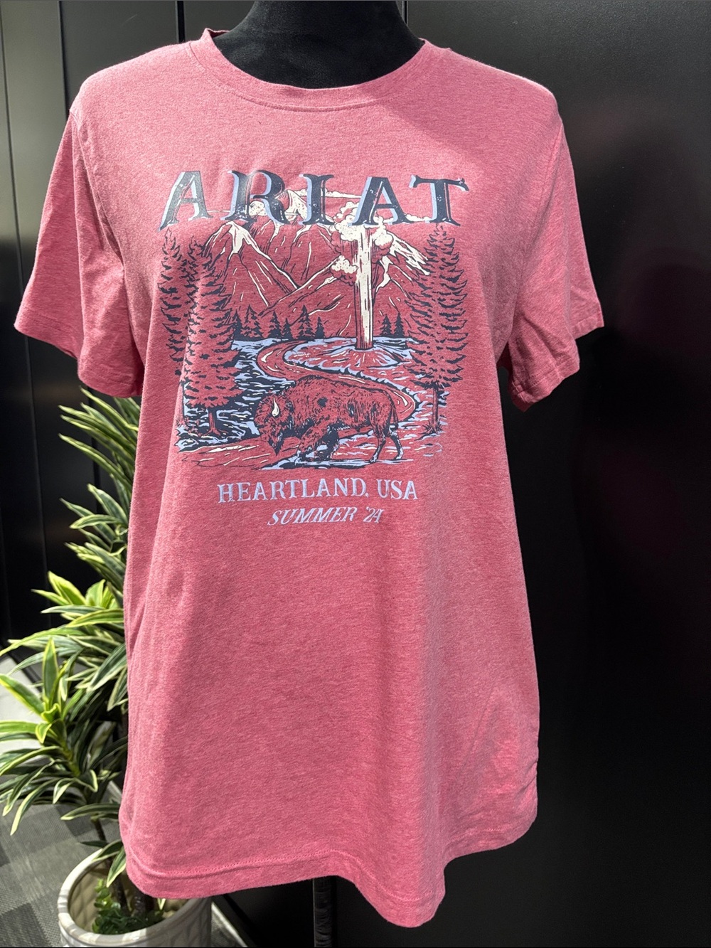 Ariat Souvenir Relaxed Fit,,soft jersey fabric Mountains,Bison,Trees,Woods,